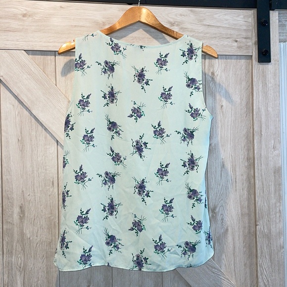 Loft Outlet polyester blouse. Size: M. Color: Light teal and purple flowers. - Picture 2 of 6